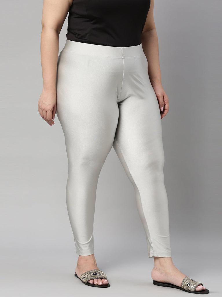Women Solid Silver Grey Shimmer Leggings – Cherrypick
