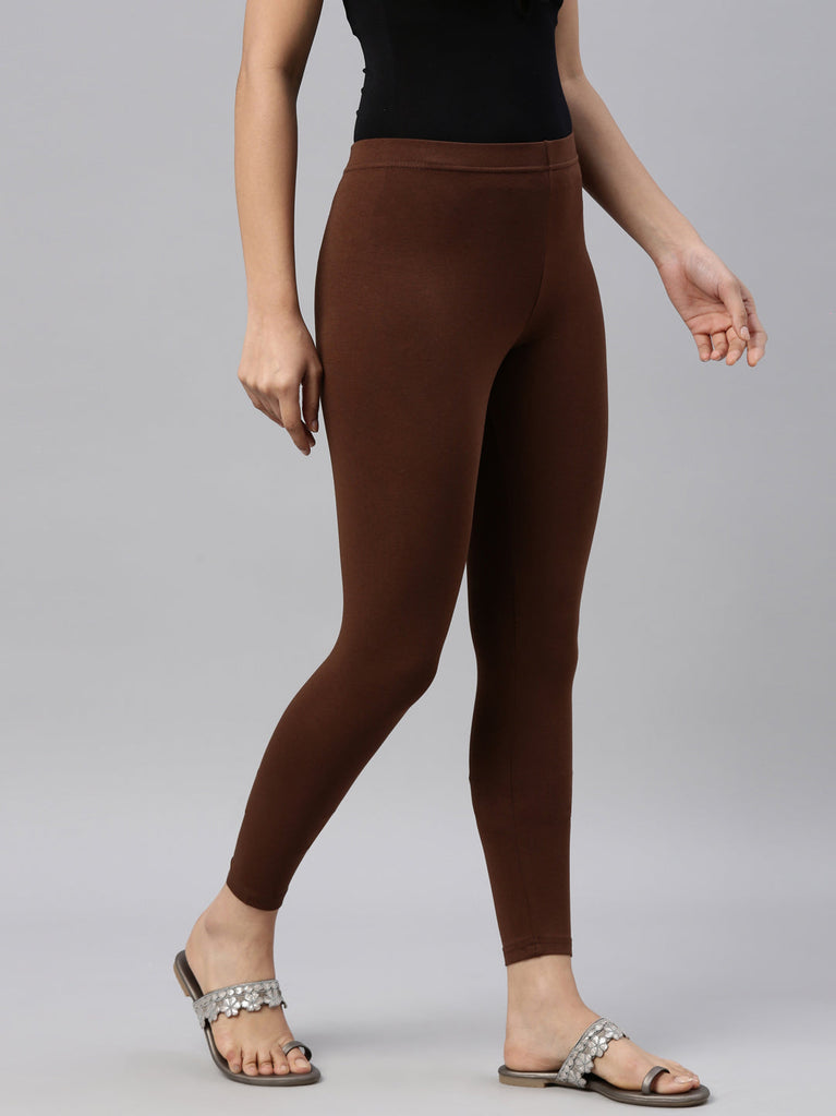 Women Solid Light Wine Ankle Length Leggings