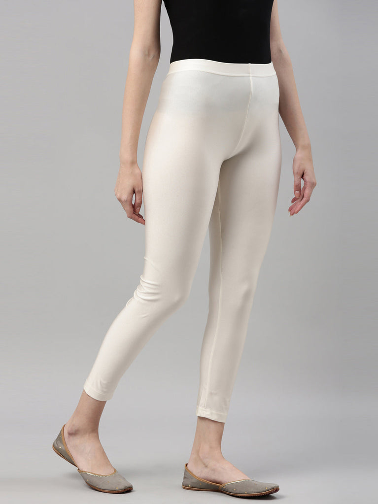 Women Solid White Shimmer Leggings – Cherrypick