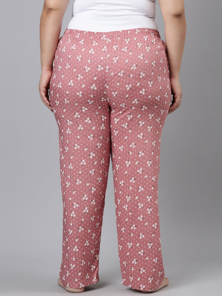 Women Printed Medium Pink Woven Viscose Mid Rise Lounge Pants