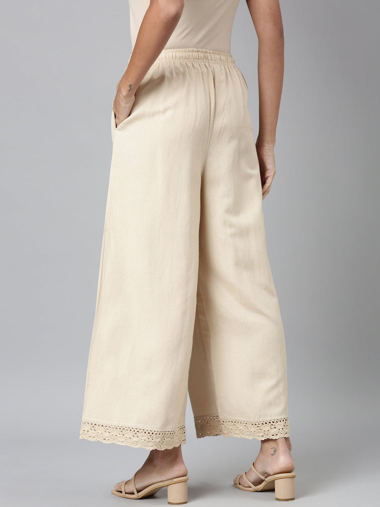 Women Solid Baby Pink Mid Rise Linen Wide Pant – Cherrypick