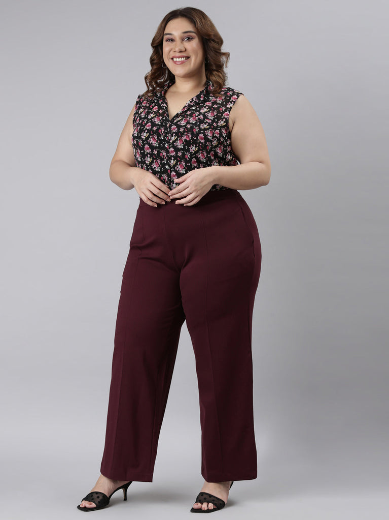 Women Solid Beige Ponte Wide Leg Pants – Cherrypick