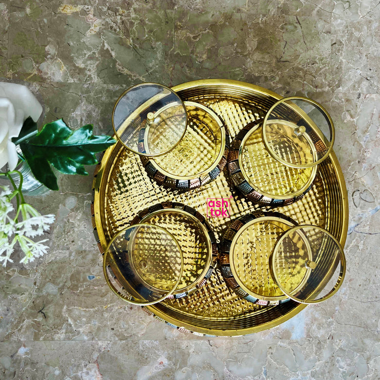 Buy Elegant Brass and Copper Gift Tray Set with 6 Bowls for Perfect Gifting  – Ashtok