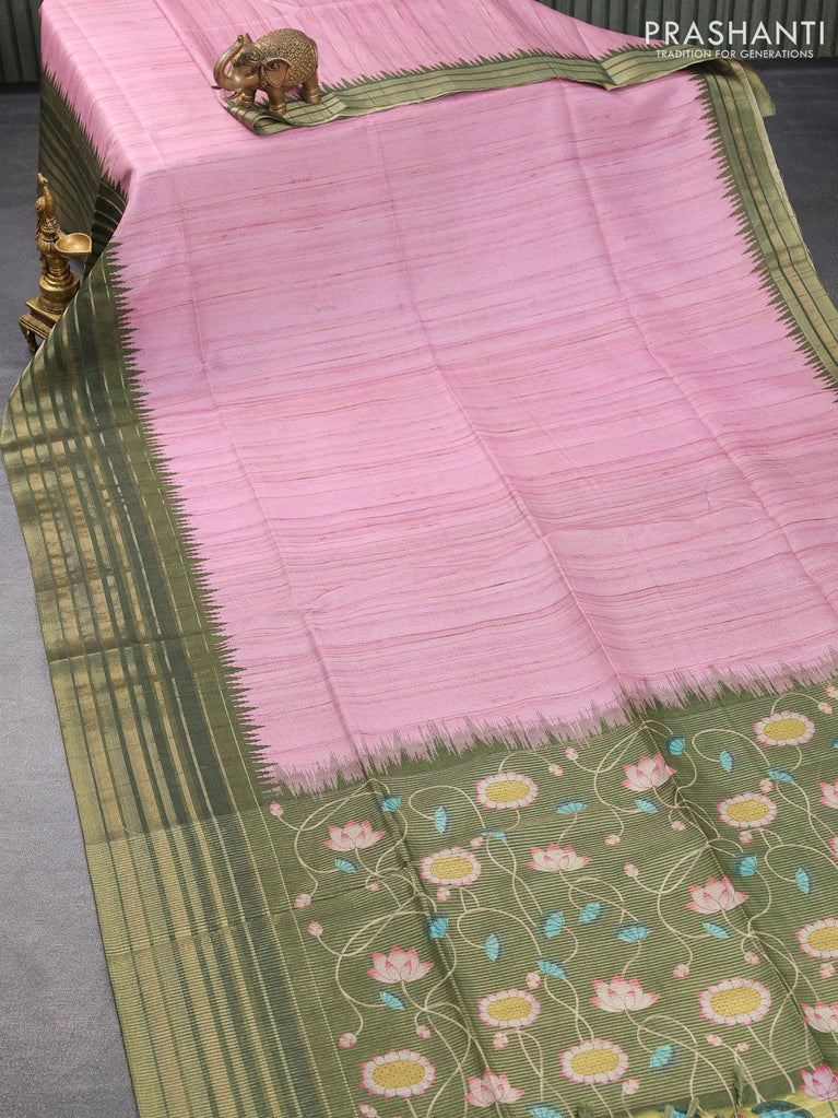 Pink Silk Zari Handcrafted Temple Design Saree Set Design by NEITRI at  Pernia's Pop Up Shop 2024