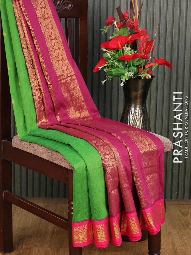 Kalyani cotton saree magenta pink and blue with thread woven