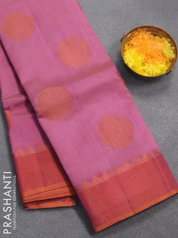 Banarasee Cotton Silk Saree With Copper & Silver Zari Buta & Border-Li