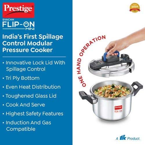 Buy Prestige Svachh Flip-on Stainless Steel Spillage Control Pressure Cooker  with Glass Lid, (Silver) Online