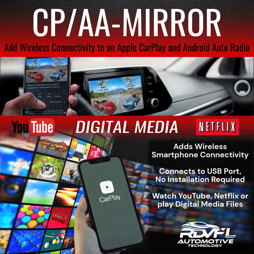 CP/AA-MIRROR: Works w/ OEM & AFTERMARKET Radios w/ WIRED CARPLAY