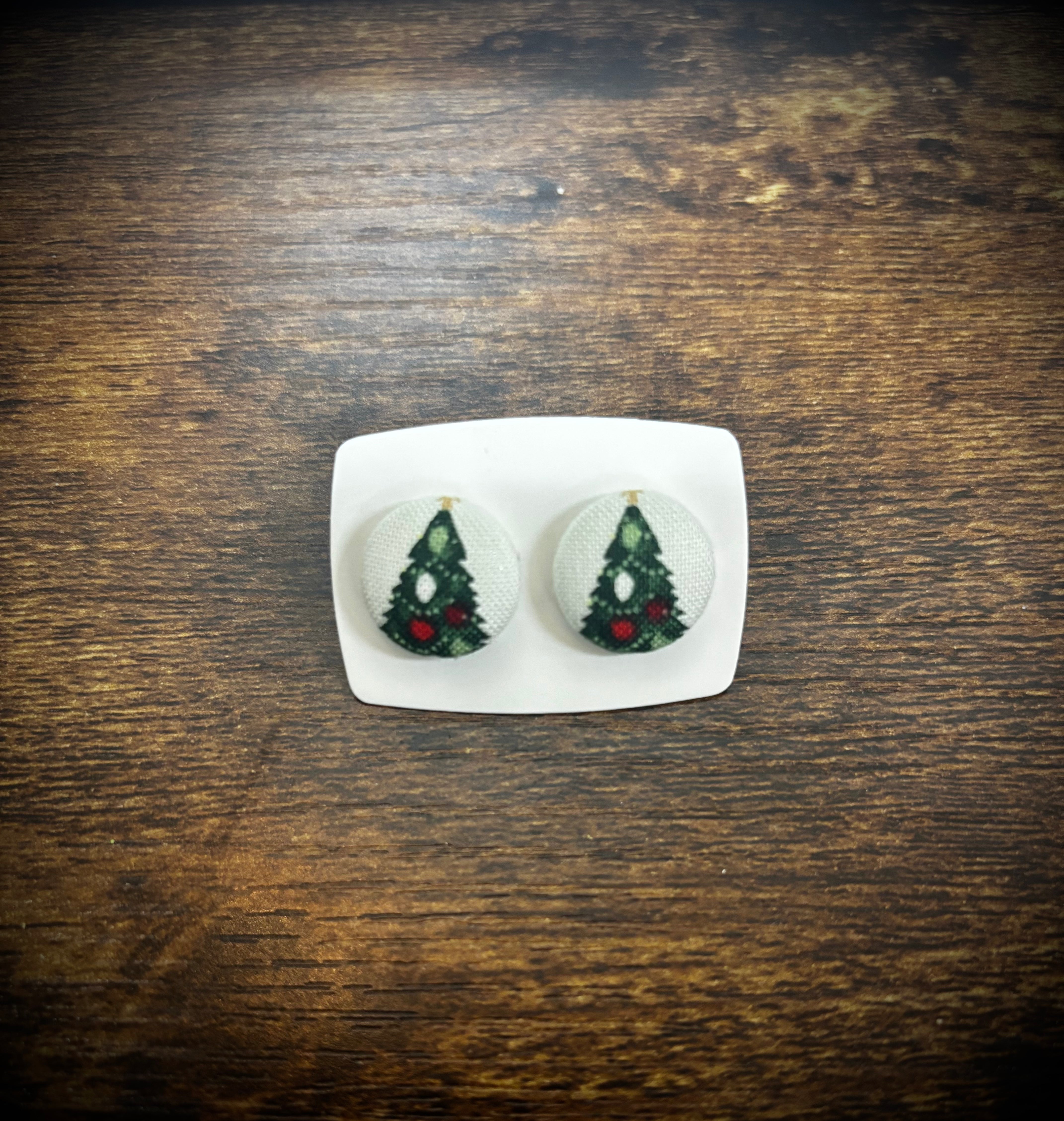 Fabric Christmas Tree Earrings