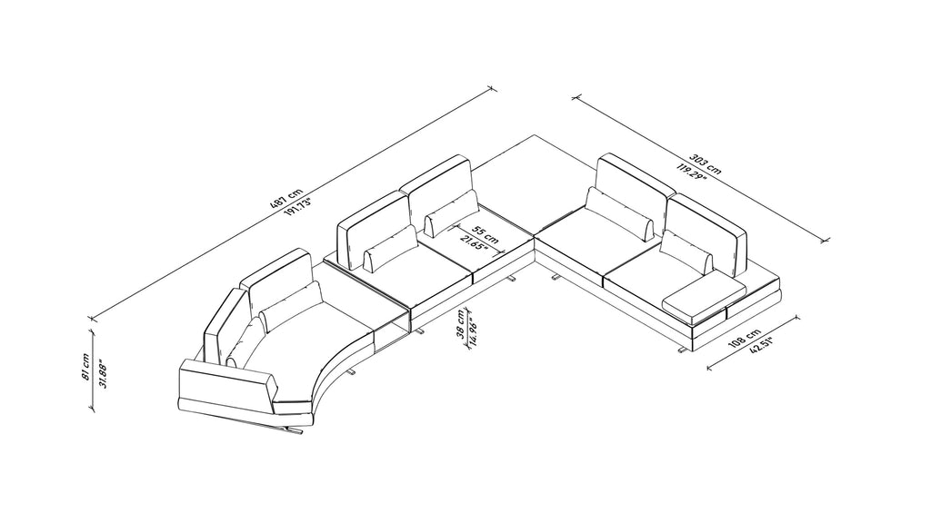 Mony Moon Chaise Corner Sofa with Table