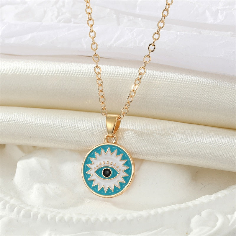 Fashion Crystal Blue Turkish Evil Eyes Necklace For Women