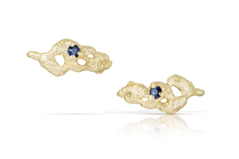 BOUCLES D'OREILLES THE CENTRAL PARK SHRUBS OR FAIRMINED 14K AVEC SAPHIRS BLEU