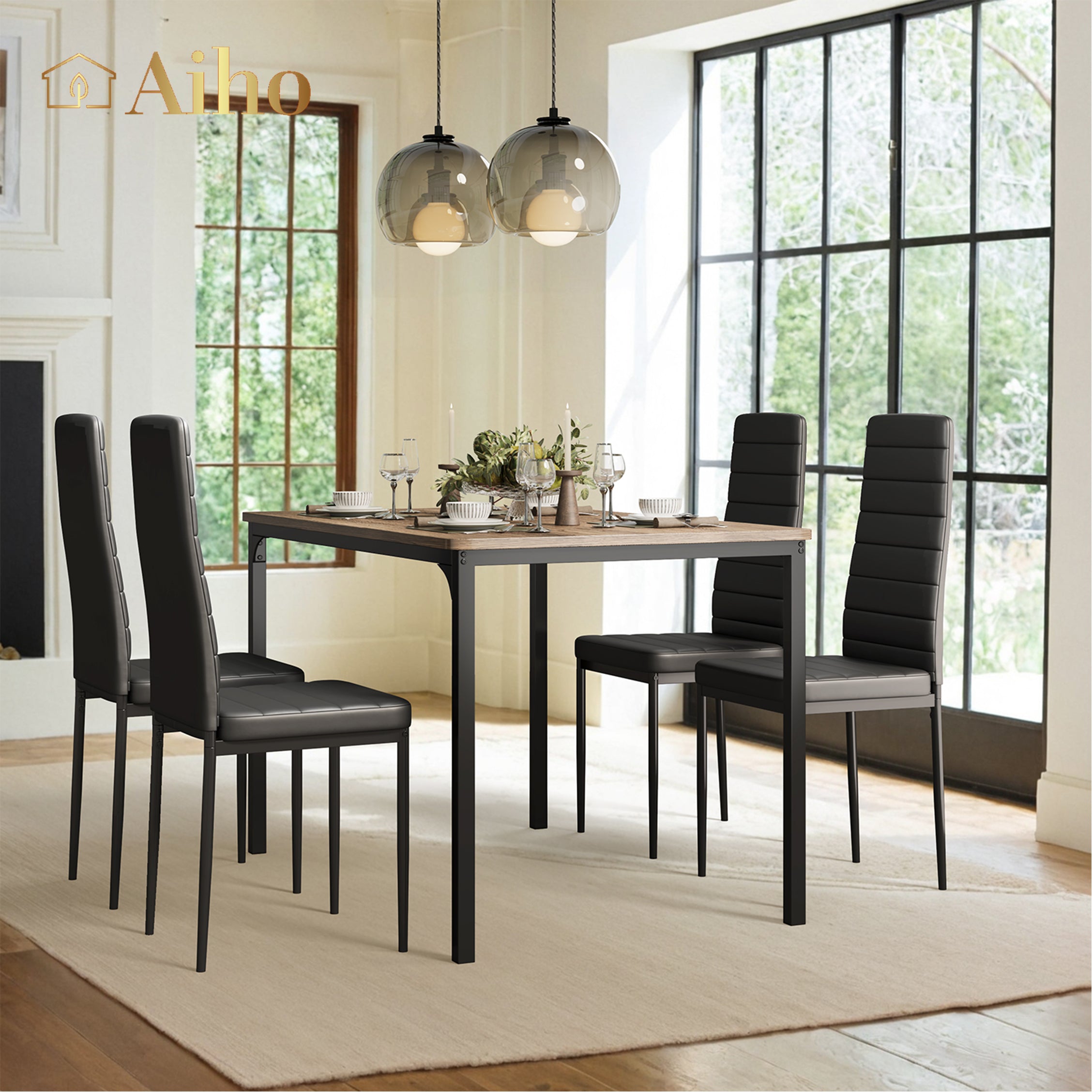 30" Dining Table Set for 4 with 4 Chairs for Home - Gray