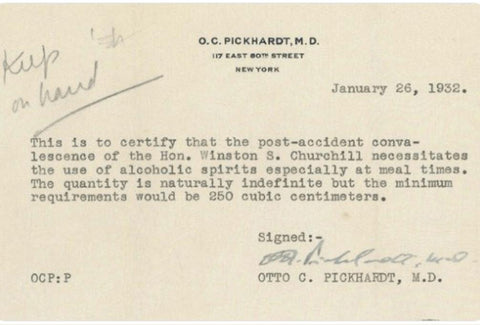 Churchill doctor's prescription for alcohol during Prohibition