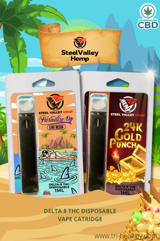 Steel Valley Hemp Delta 8 Gold Punch and Paradise OG Hybrid Disposable Vapes