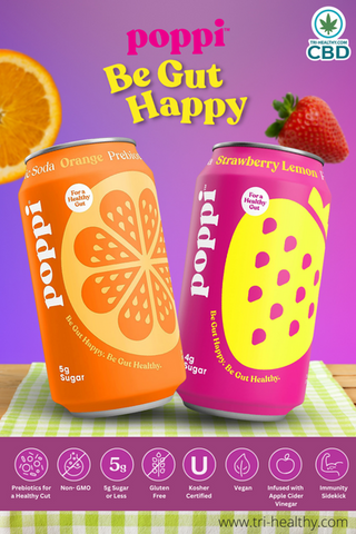 Tri-Healthy poppi Sparkling Prebiotic Strawberry Lemon and Orange Soda
