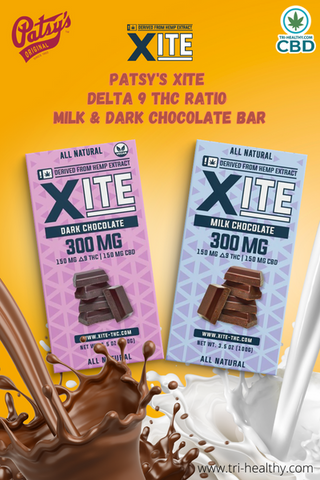 Tri-Healthy CBD Patsy's Xite Delta 9 THC Milk & Dark Chocolate Bar