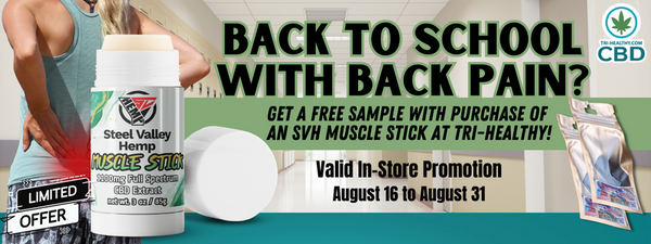 Back to School with Back Pain Get a Free Sample with Purchase of an SVH Muscle Stick at Tri-Healthy!