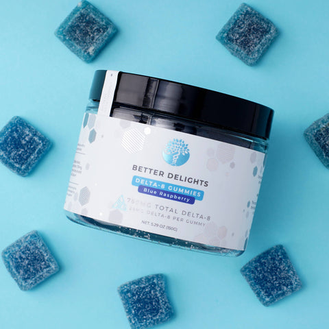 Delta 8 Blue Raspberry Gummies Tri-Healthy CBD