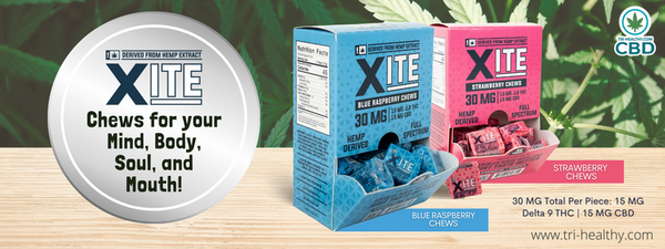 Tri-Healthy Patsys Xite Delta 9 THC Strawberry and Blue Raspberry Chews