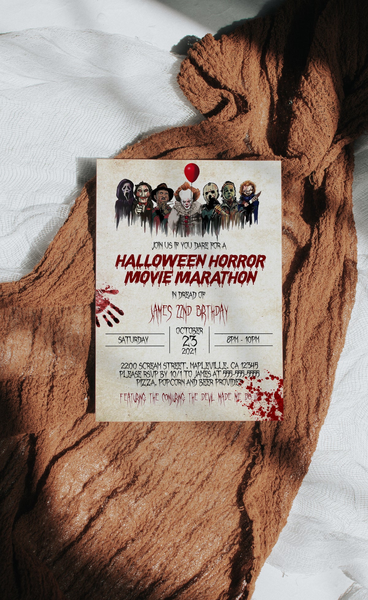 Horror Movie Birthday Invitation - Halloween Horror Invitation - Hallo