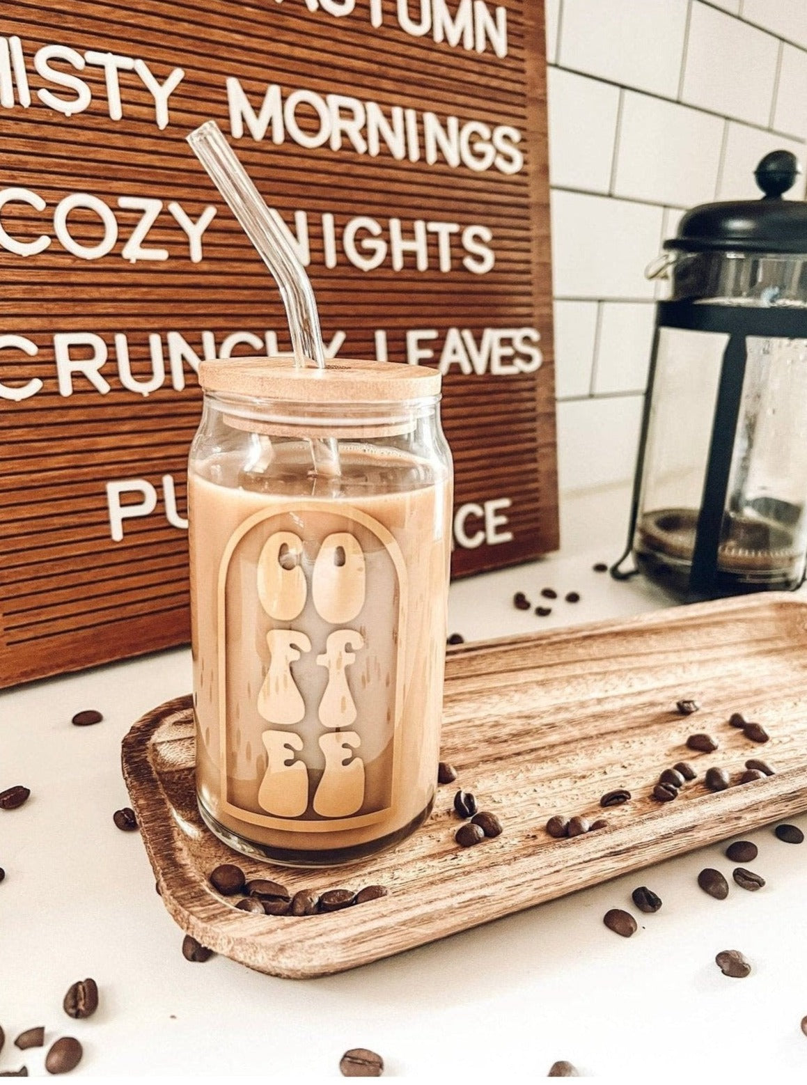 Iced Coffee Cup with Lid and Glass Straw - Beer can Glass - Teacher Gifts