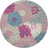4’ Round Gray and Pink Tropical Flower Area Rug - Source2Home
