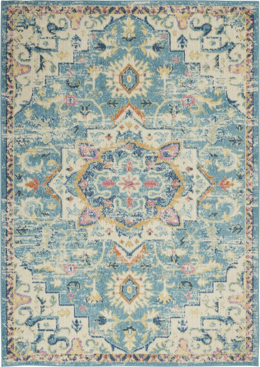 4’ x 6’ Light Blue and Ivory Distressed Area Rug - Source2Home