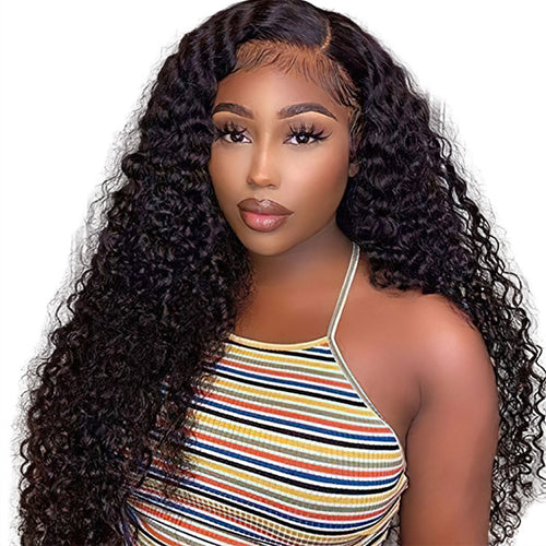  PMUYBHF Lace Frontal Wigs Human Hair, Water Wave Wigs 150%  Density Wet and Wavy Human Hair Lace Front Wigs, Curly Lace Frontal Wigs  Human Hair Pre Plucked with Hair for