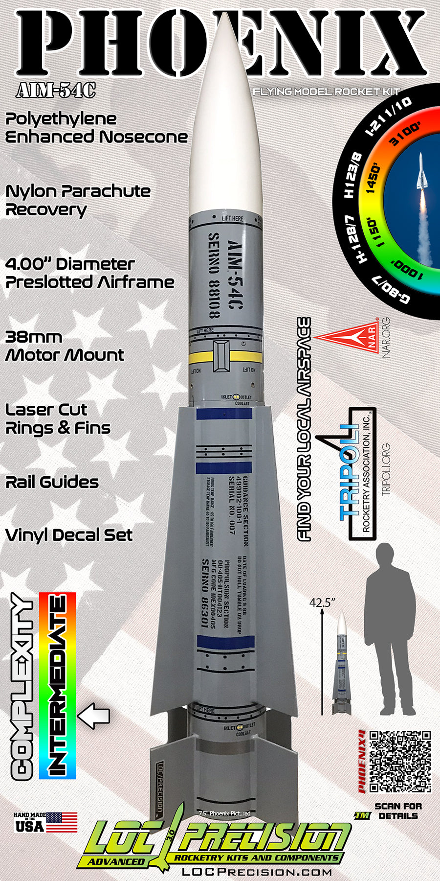 LOC Precision 4″ EZI-65 54MM MMT High power rocket kit new EZI 