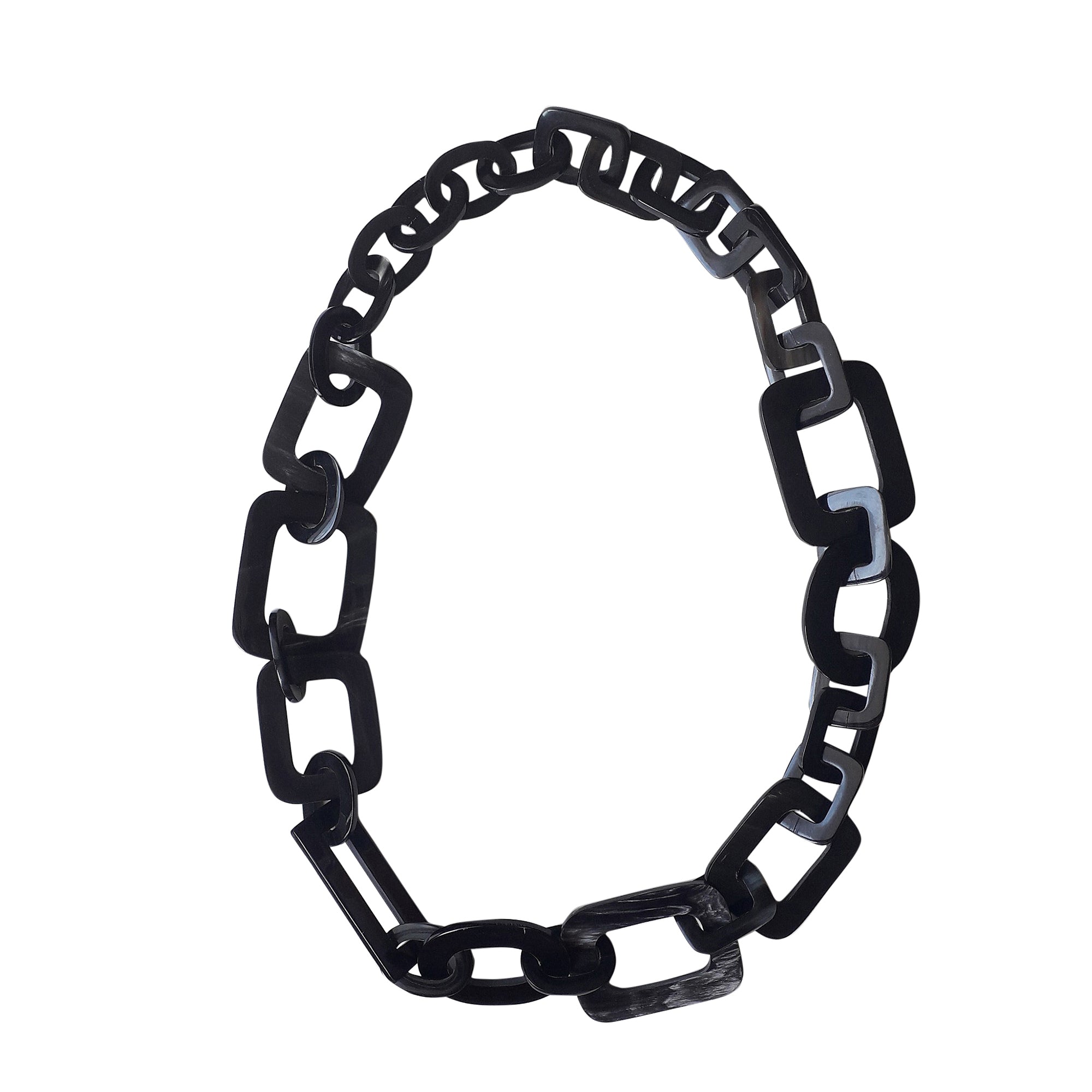 Marycrafts Black long link chain buffalo horn necklace big chainmaille ...