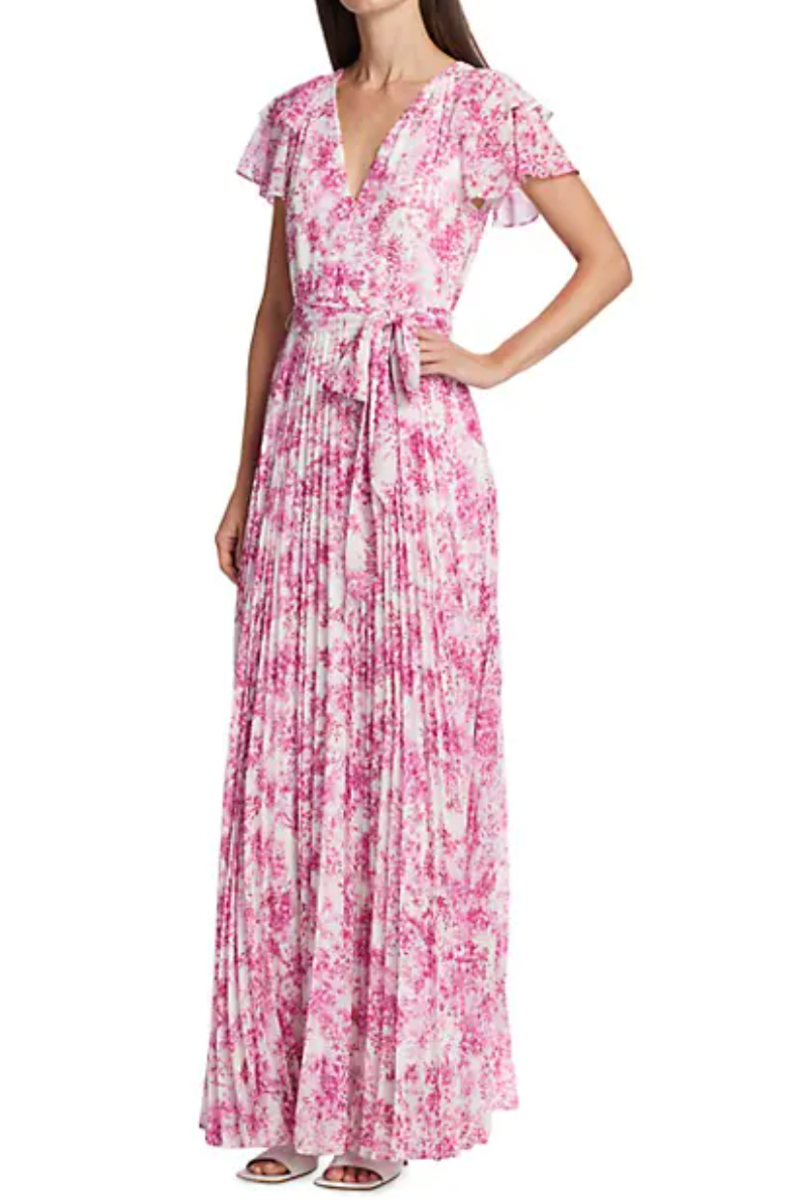 ML Lhuillier Flutter Sleeve Pleated Maxi Dress – AshleyCole Boutique