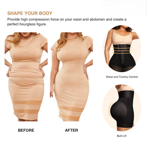 SHAPE YOUR BODY Provide high compression force on your waist and abdomen and create a perfect hourglass figure. Waist and Tummy Control BEFORE AFTER Butt Lift