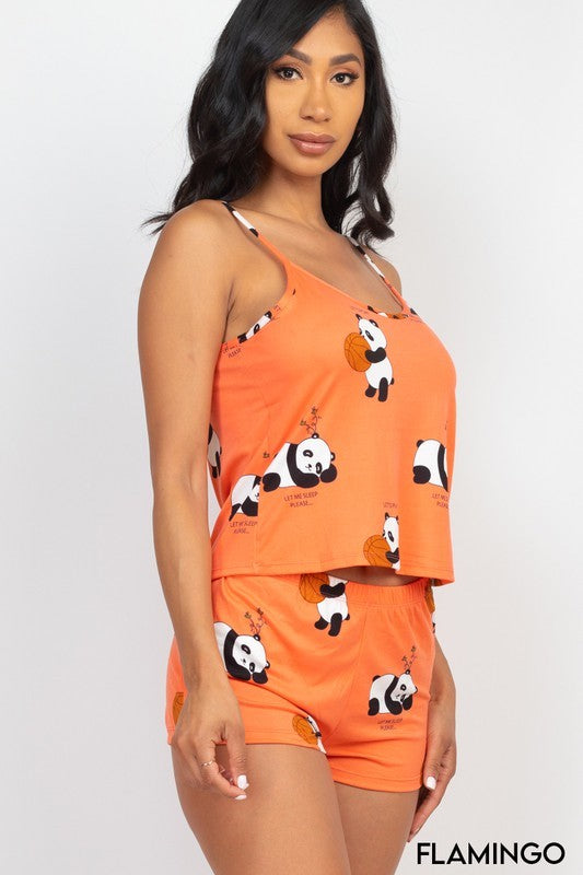 Panda Cami Top & Shorts Set in orange color
