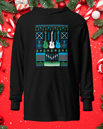 Musicians Christmas Hooded Long-Sleeve Tee  - Black / Green Blue