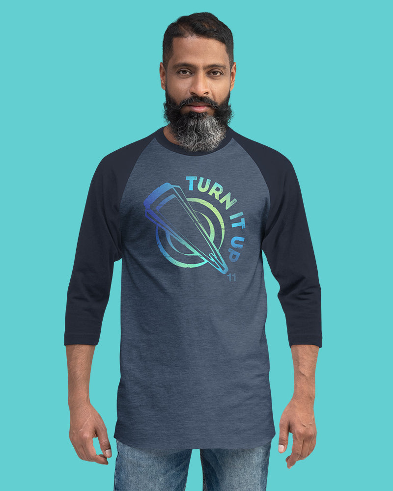 Turn It Up to 11 3/4 Sleeve Raglan Shirt - Navy / Heather Blue - Photo 4