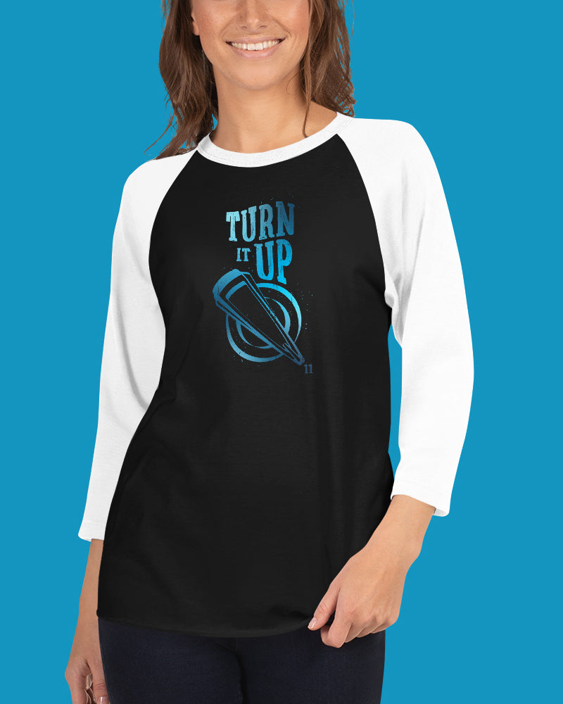 Turn It Up 3/4 Sleeve Raglan Shirt - Black / White - Photo 1