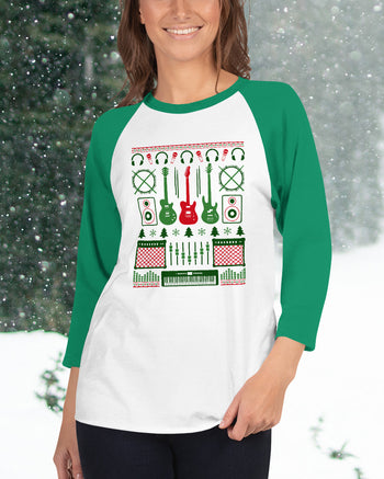 Musicians Christmas Shirt - 3/4 Sleeve  - White and Green