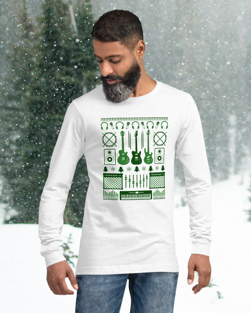 Musicians Christmas Long Sleeve T-Shirt - White / Green - Photo 1