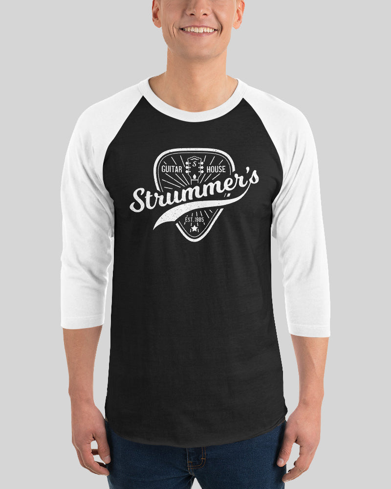 Strummer's Guitar Shop 3/4 Sleeve Raglan Shirt - White /