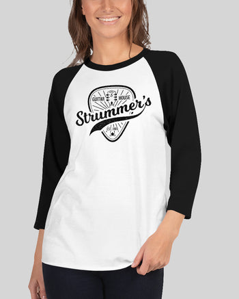 Strummers Guitar Shop 3/4 Sleeve Raglan Shirt  - White / Black