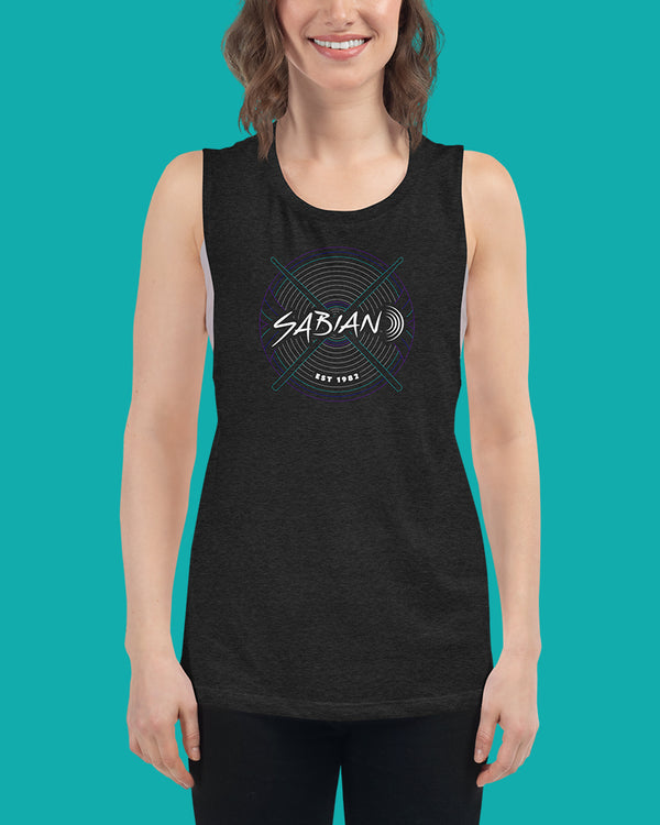 SABIAN 360 Neon Ladies’ Muscle Tank Top - Black Heather - Photo 4