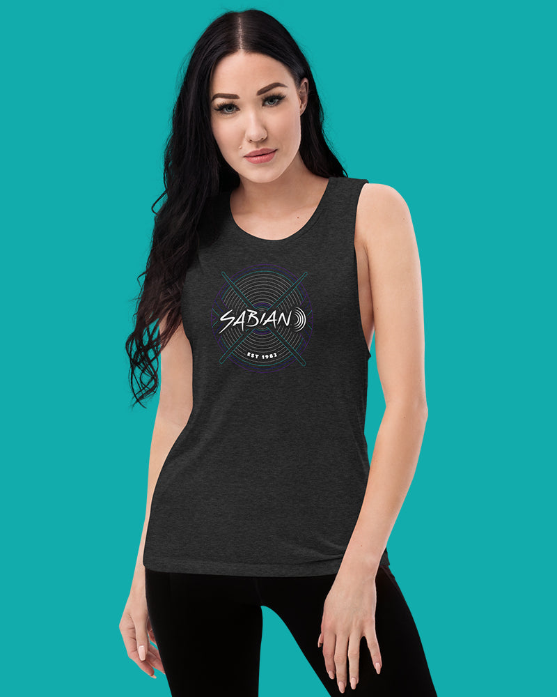 SABIAN 360 Neon Ladies’ Muscle Tank Top - Black Heather - Photo 1