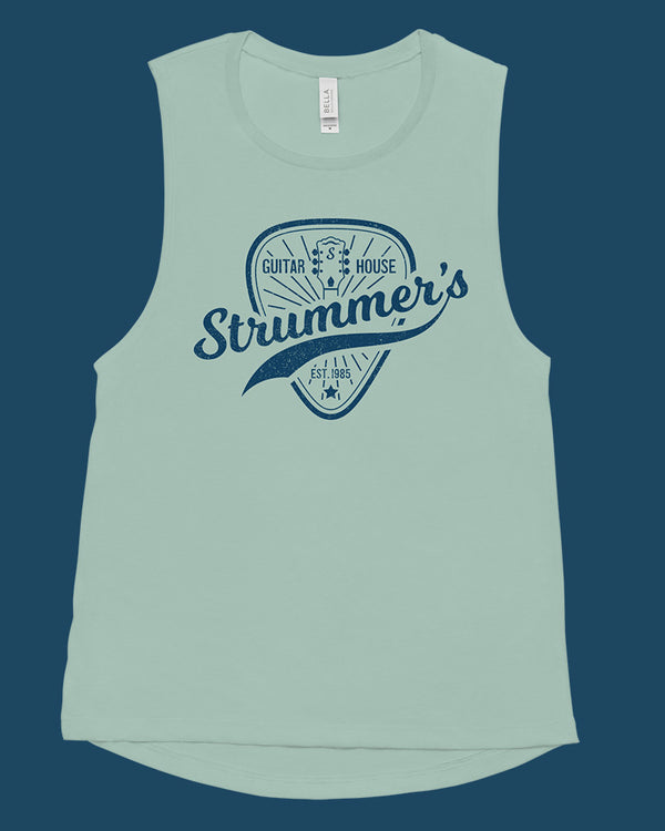 Strummers Guitar Shop Ladies’ Muscle Tank Top - Dusty Blue - Photo 6