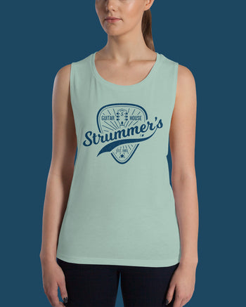 Strummers Guitar Shop Ladies’ Muscle Tank Top  - Dusty Blue