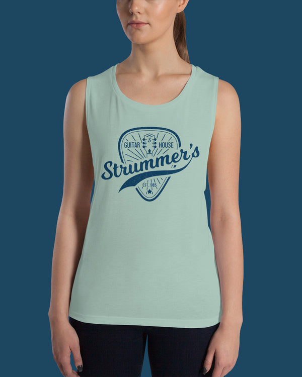 Strummers Guitar Shop Ladies’ Muscle Tank Top - Dusty Blue - Photo 1