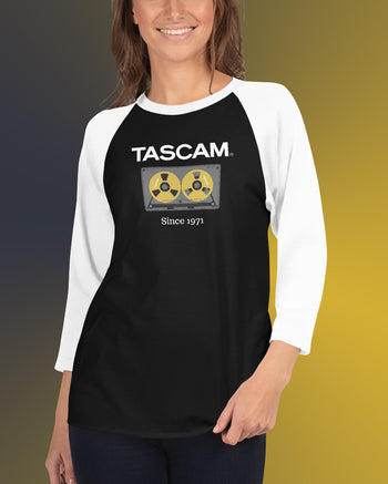 TASCAM Classic Cassette 3/4 Sleeve Raglan Shirt  - Black / White