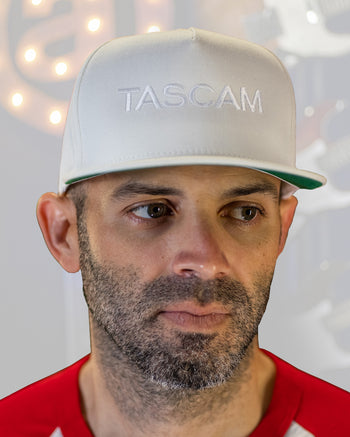 TASCAM Logo Flat Bill Hat  - White-on-White