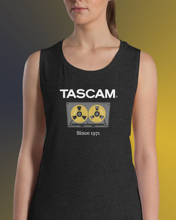 TASCAM Classic Cassette Ladies’ Muscle Tank Top  - Black Heather