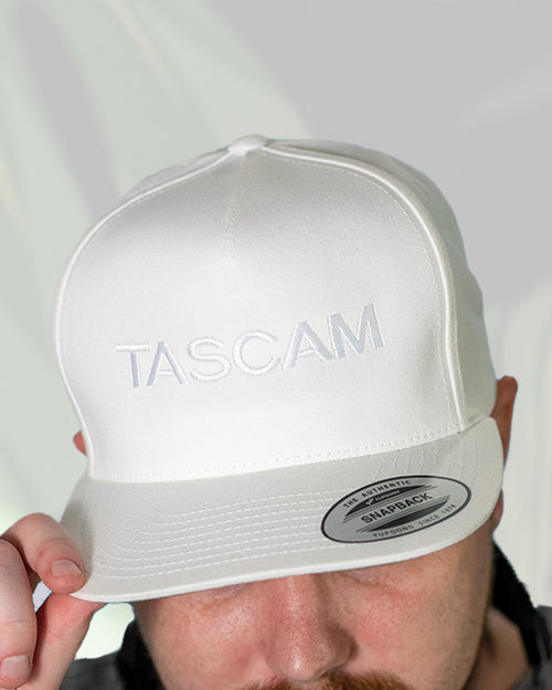 TASCAM Logo Flat Bill Hat  - White-on-White